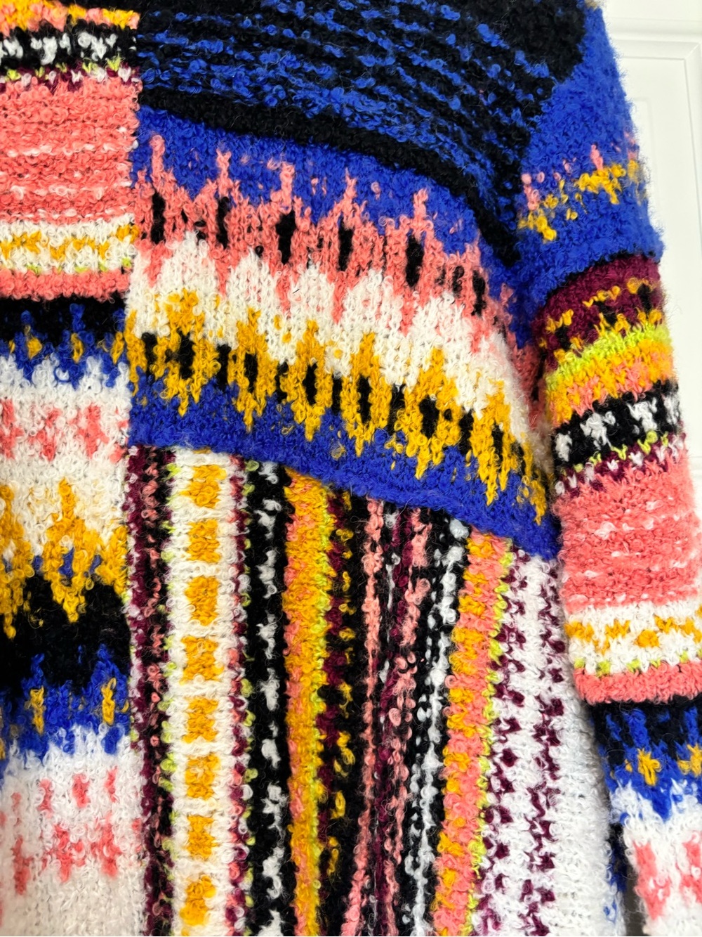 Free People Sz M Alpaca Blend Fuzzy Crew Sweater Indie Boho Abstract Fair Isle - Picture 4 of 14